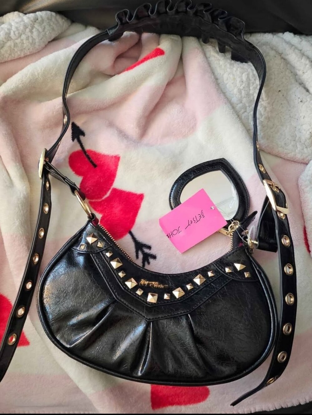 Betsey Johnson Black Studded Crescent Shoulder Bag by (Unbranded)
